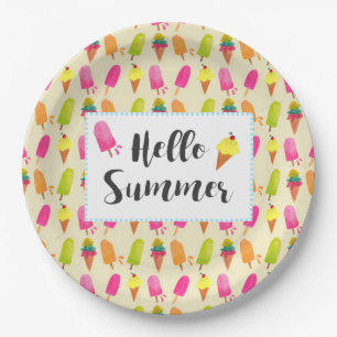 Hello Summer Popsicles and Ice Cream Paper Plate