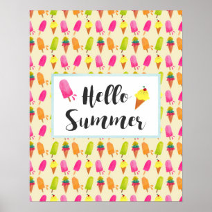 Hello Summer Popsicles and Ice Cream Poster
