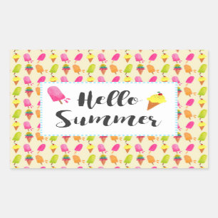 Hello Summer Popsicles and Ice Cream Rectangular Sticker