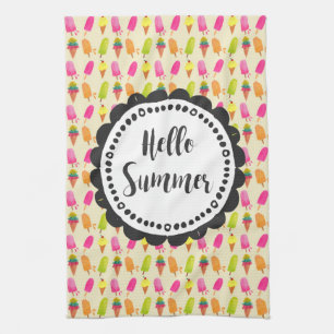 Hello Summer Popsicles and Ice Cream Tea Towel