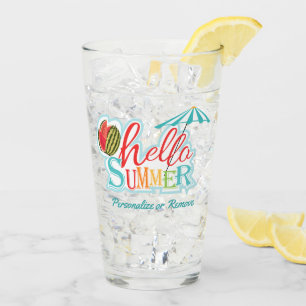 Hello Summer Quote Beach Drinkware Glass Tumbler