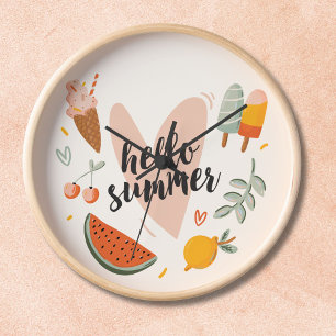 Hello Summer Quote Colourful Cute Nursery Kids Clock