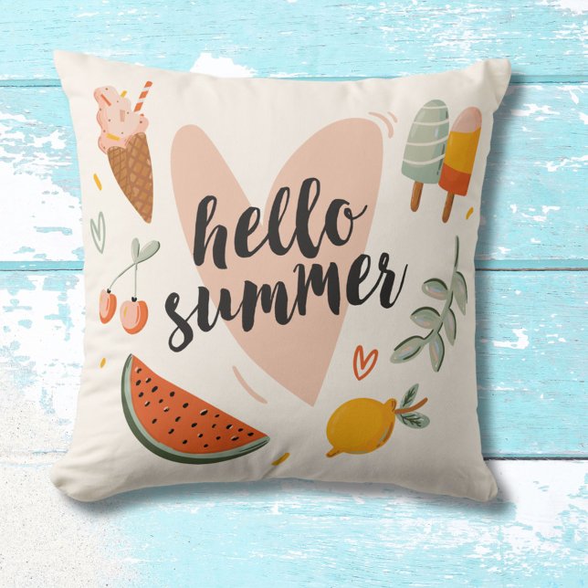 Hello Summer Quote Colourful Cute Nursery Kids Cushion (In Situ)