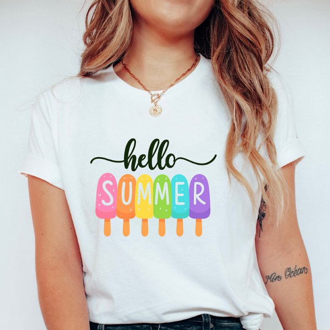 Hello Summer Rainbow ; Fun Colourful Vacation T-Shirt (Creator Uploaded)