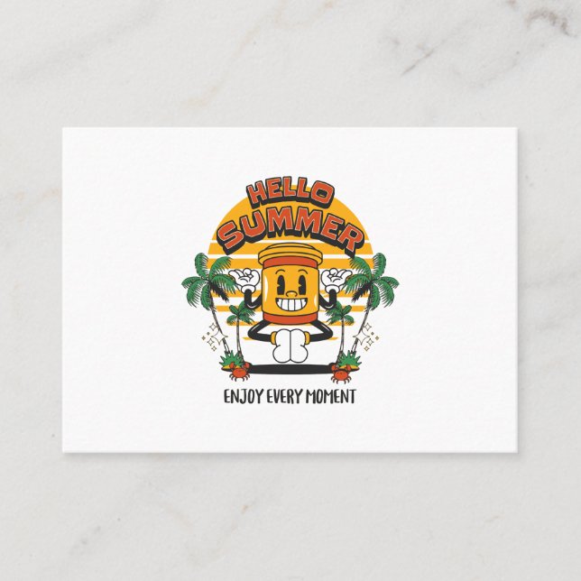 Hello Summer Retro Mascot Business Card (Front)