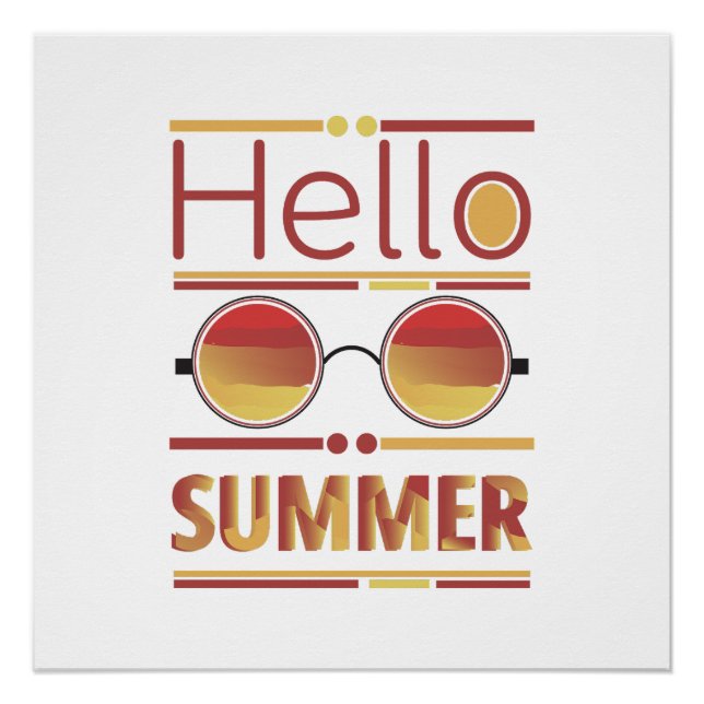 Hello Summer Retro Sunset Sunglasses Tee Poster (Front)