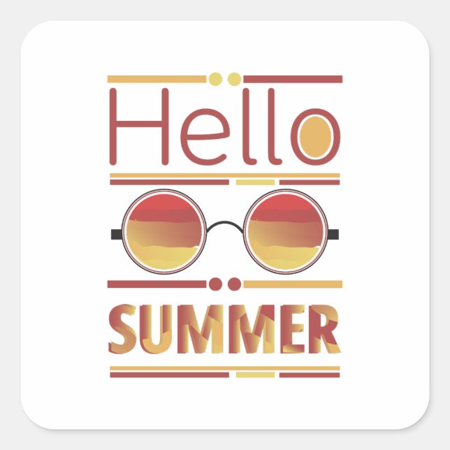 Hello Summer Retro Sunset Sunglasses Tee Square Sticker (Front)