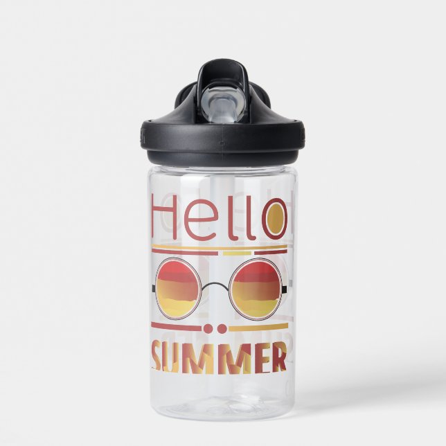 Hello Summer Retro Sunset Sunglasses Tee Water Bottle (Front)