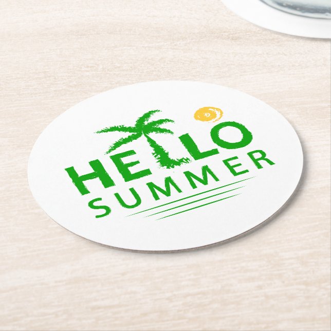 Hello Summer Round Paper Coaster (Angled)