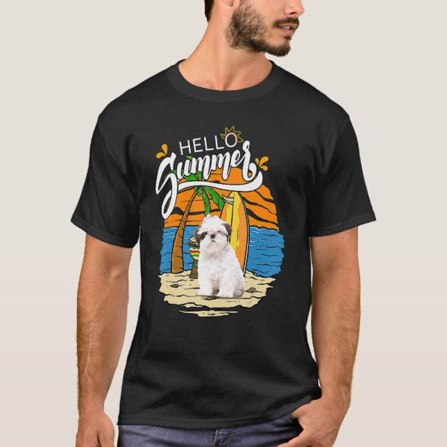 Hello Summer Shih Tzu Dog Holiday Vacation T-Shirt (Front)