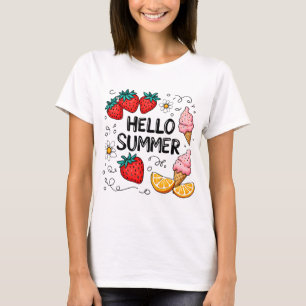 Hello Summer Shirt – Cute Strawberry and Ice Cream