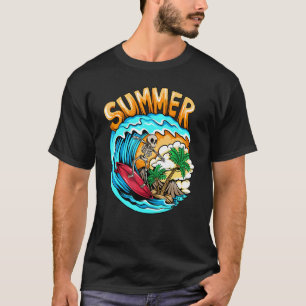 Hello Summer Skeleton Surfing Wave Beach Vibes Vac T-Shirt