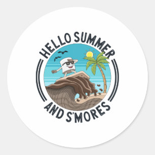 Hello Summer S'mores Funny Camp Surfing Marshmallo Classic Round Sticker