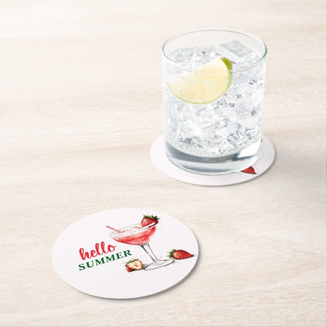 Hello Summer | Strawberry Cocktail Paper Coaster (Insitu)