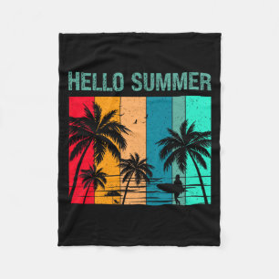 Hello Summer - Sun Sea and Sand - Summer Surfing Fleece Blanket