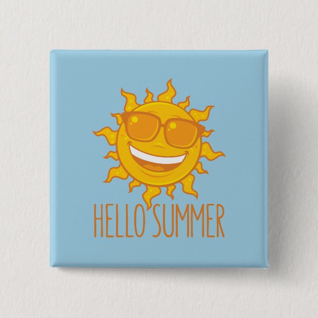 Hello Summer Sun With Sunglasses 15 Cm Square Badge (Front)