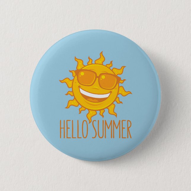 Hello Summer Sun With Sunglasses 6 Cm Round Badge (Front)