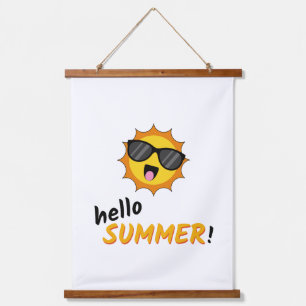 Hello Summer Sun with Sunglasses Hanging Tapestry