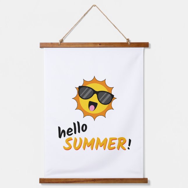 Hello Summer Sun with Sunglasses Hanging Tapestry (Front)