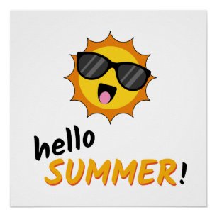 Hello Summer Sun with Sunglasses Poster