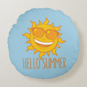 Hello Summer Sun With Sunglasses Round Cushion