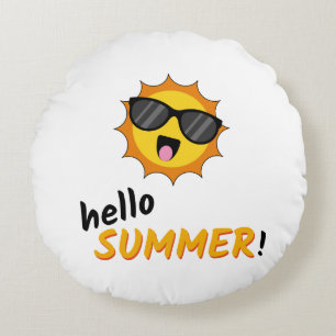 Hello Summer Sun with Sunglasses Round Cushion