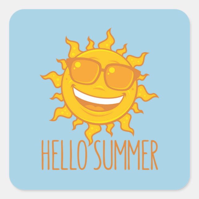Hello Summer Sun With Sunglasses Square Sticker (Front)