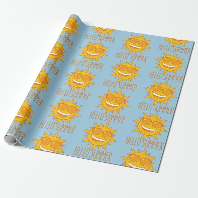 Hello Summer Sun With Sunglasses Wrapping Paper (Unrolled)