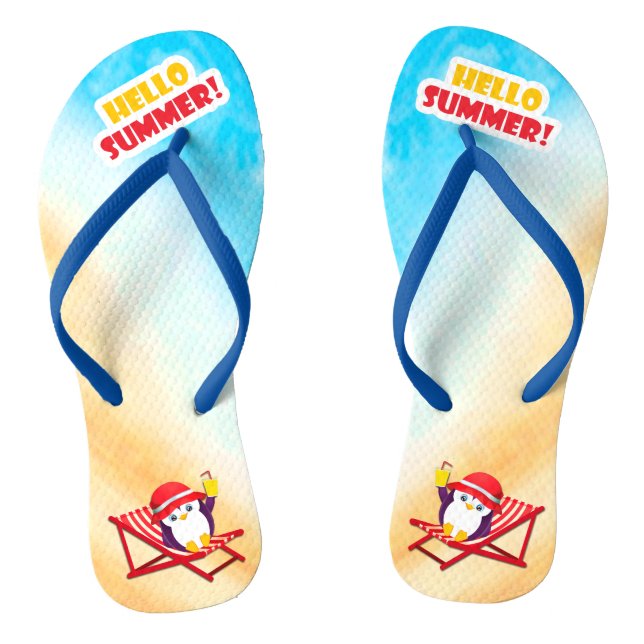Hello Summer Sunbathing Penguin Thongs (Footbed)