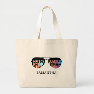 Hello Summer sunglasses Large Tote Bag