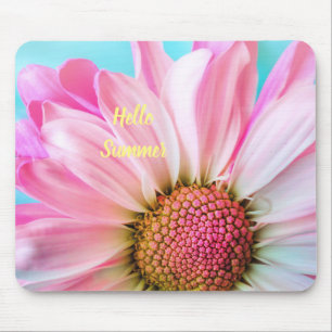Hello Summer text with Flower Mouse Pad