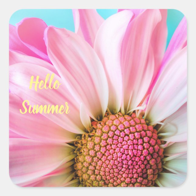Hello Summer text with Flower Square Sticker (Front)