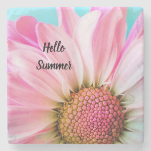 Hello Summer text with Flower Stone Coaster