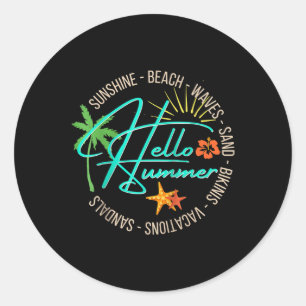 Hello Summer Tropical Beach Vacation Palm Tree Tee Classic Round Sticker