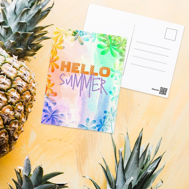 Hello Summer Tropical Exotic Pastel Watercolor Postcard (Creator Uploaded)