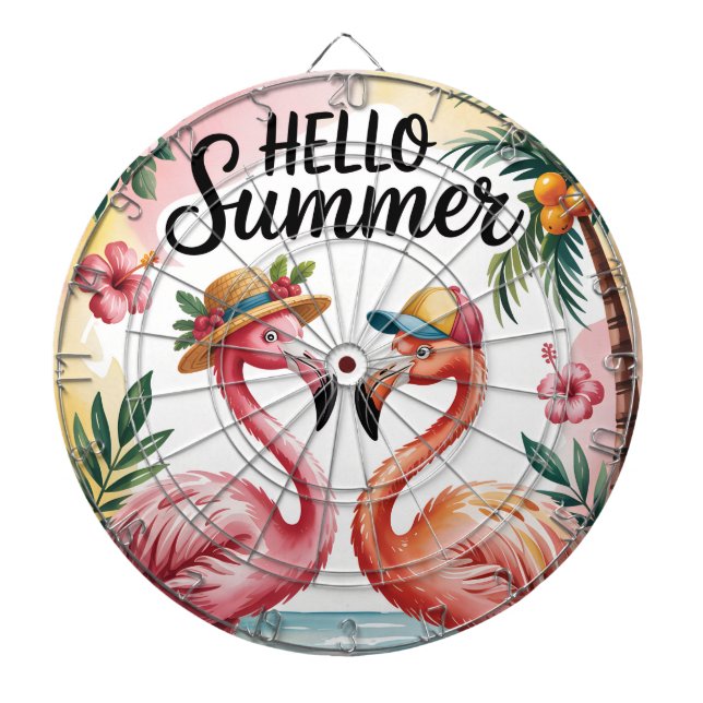 Hello Summer Tropical Flamingos & Sunny Splash Dartboard (Front)