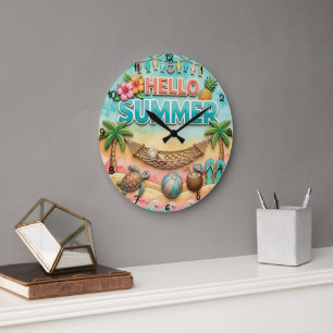 Hello Summer Tropical Hammock Large Clock