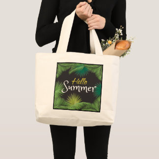 Hello Summer Tropical Palm Leafs frame Botanical Large Tote Bag