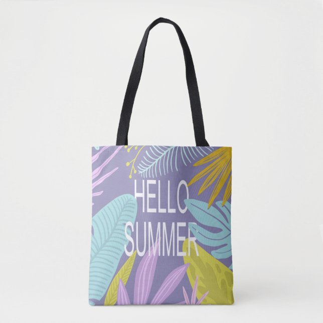 Hello Summer Tropical Pastel Leaves Tote (Front)