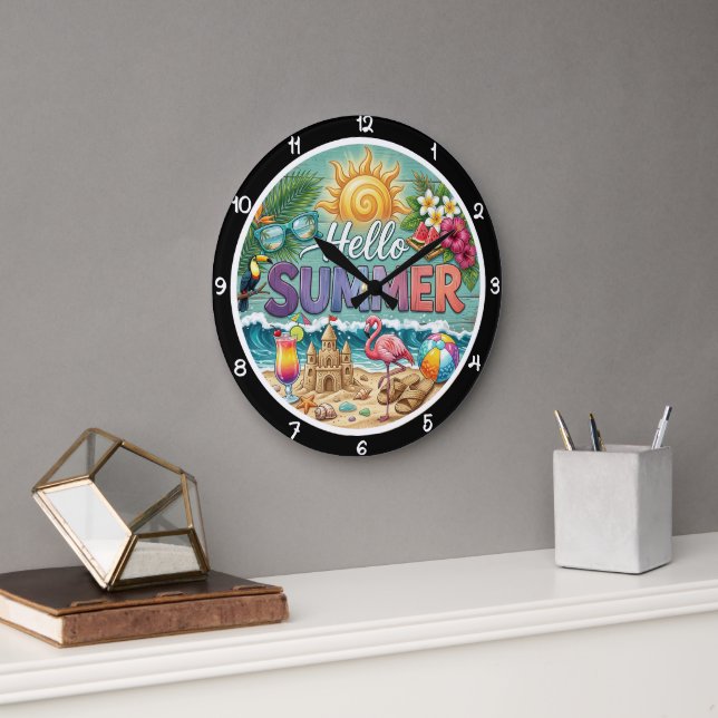 Hello Summer Tropical Sandcastle Large Clock (Office)