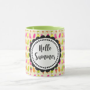 Hello Summer Typography Popsicles and Ice Cream Mug