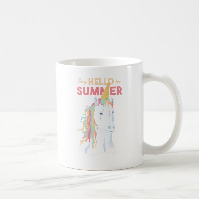 Hello Summer UNICORN Cute Rainbow Kawaii Funny Coffee Mug (Right)