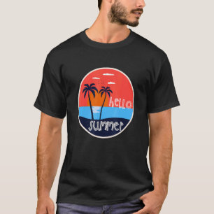 Hello Summer Vacation Beach And Palm Tree Sunset T-Shirt