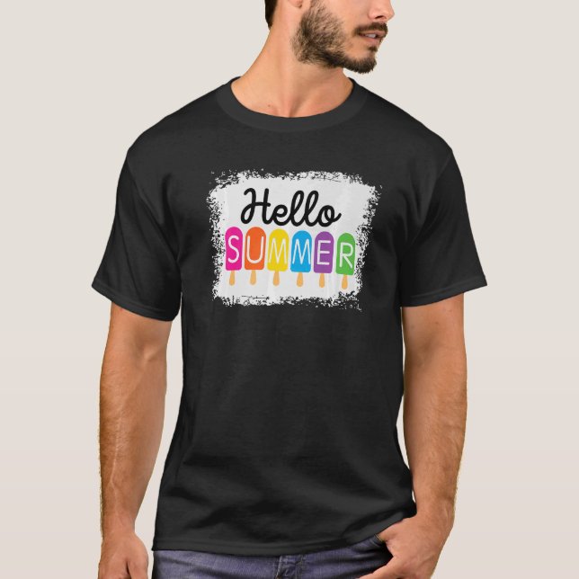 Hello Summer Vacation Bleached Ice Cream Popsicle  T-Shirt (Front)