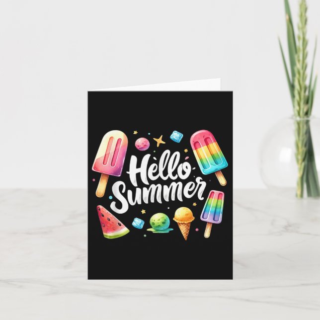 Hello Summer Vacation Ice Cream Popsicle Funny Hol Card (Front)