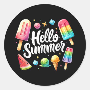Hello Summer Vacation Ice Cream Popsicle Funny Hol Classic Round Sticker