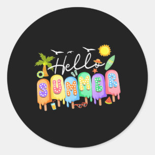 Hello Summer Vacation Ice Cream Popsicle Ice Lolly Classic Round Sticker