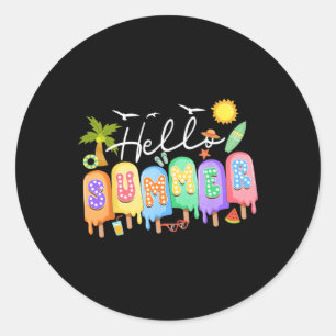 Hello Summer Vacation Ice Cream Popsicle Ice Lolly Classic Round Sticker