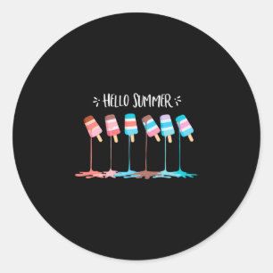 Hello summer vacation ice cream popsicle ice lolly classic round sticker