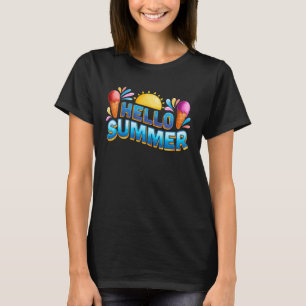 Hello Summer Vacation Ice Cream Popsicle Ice Lolly T-Shirt